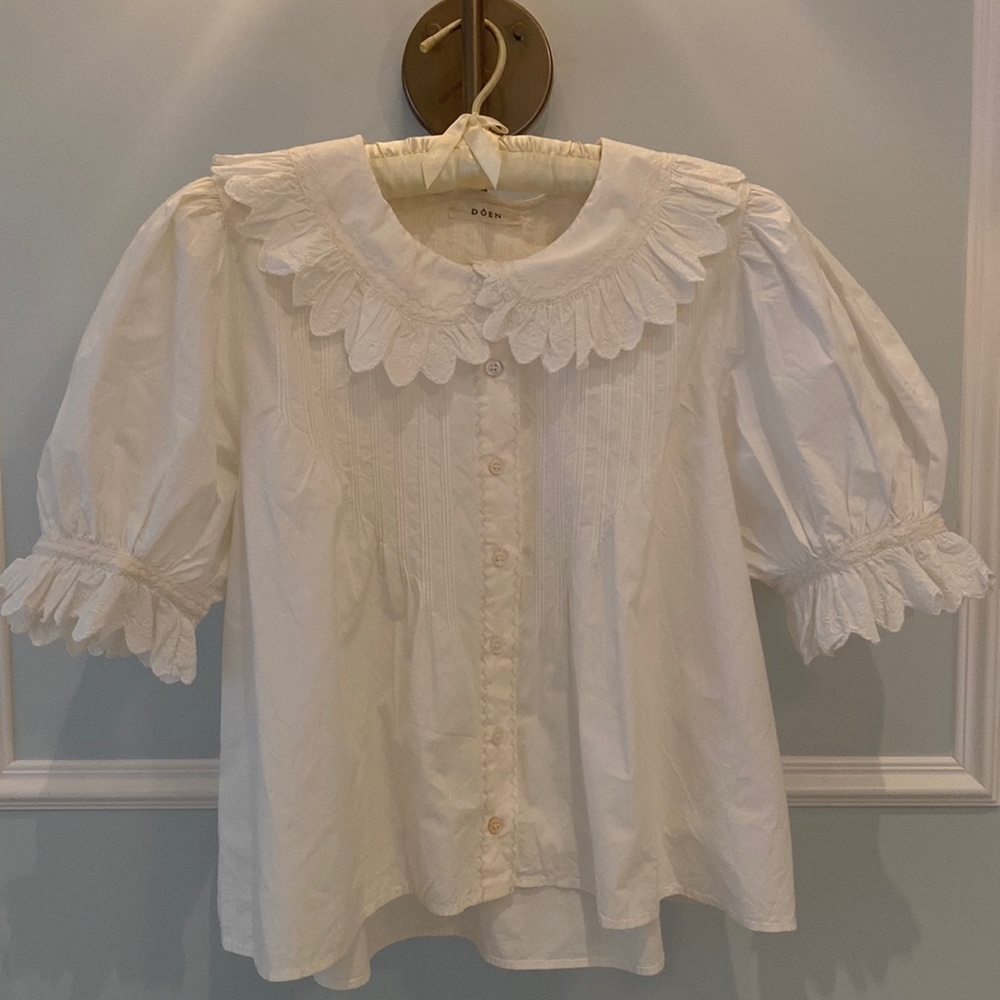 Doen Rune scalloped embroidered cotton-poplin blouse